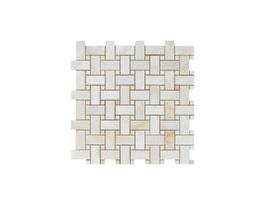 Vanilla Onyx Stone Basketweave Mosaic Tile Polished