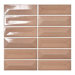 Vellora Rose Clay 2×6 porcelain mosaic sheet with randomly arranged glossy raised and recessed pieces
