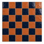 Vivienne Checkerboard Zellige Tile featuring handcrafted Indigo and Terracotta Moroccan Zellige in a classic checkerboard pattern.