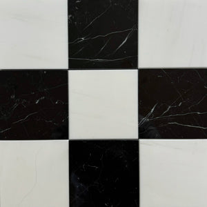 Bianco Dolomite Nero Marquina Checkerboard Tiles Polished or Honed